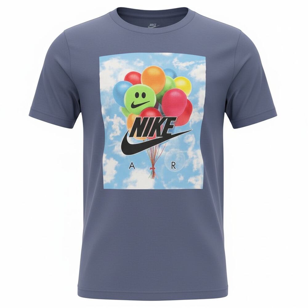 Nike T-Shirt Kids Size 7 Blue Excellent Nike Air Balloon Smiley Face Graphic Tee